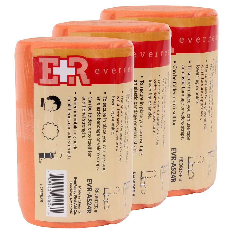 Ever Ready First Aid Universal Aluminum Splint, 3 Count (Pack of 1), Orange