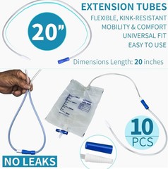 10 Pack 20 Inch Leg Bag Extension Tubing – Flexible, Latex-Free Drainage Hose…