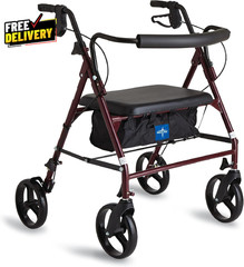 Large Steel Bariatric Rollator Walker with Adjustable Handles Padded Seat & B…