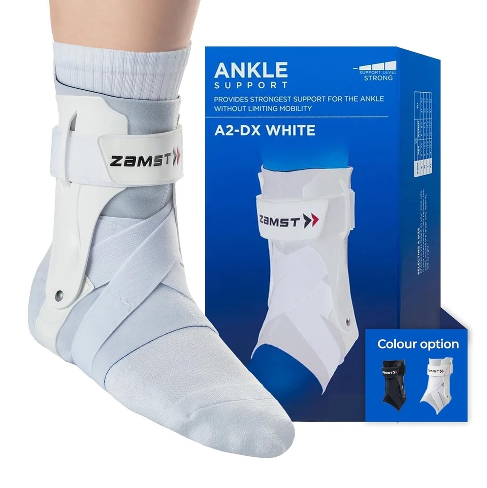 Zamst A2-DX Sports Ankle Brace with Protective Guards (Left Foot Small) White