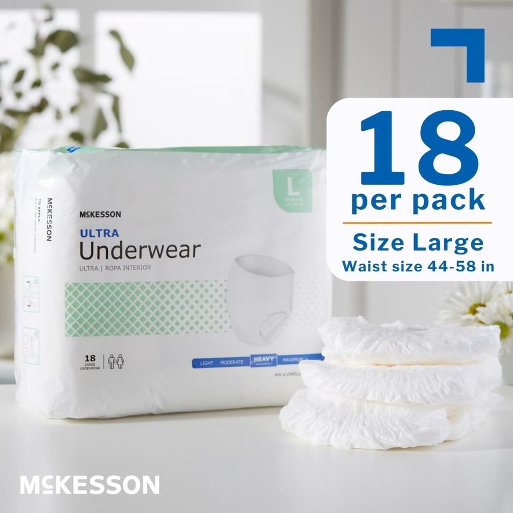 McKesson Ultra Underwear, Incontinence, Heavy Absorbency, Large, 72 Ct