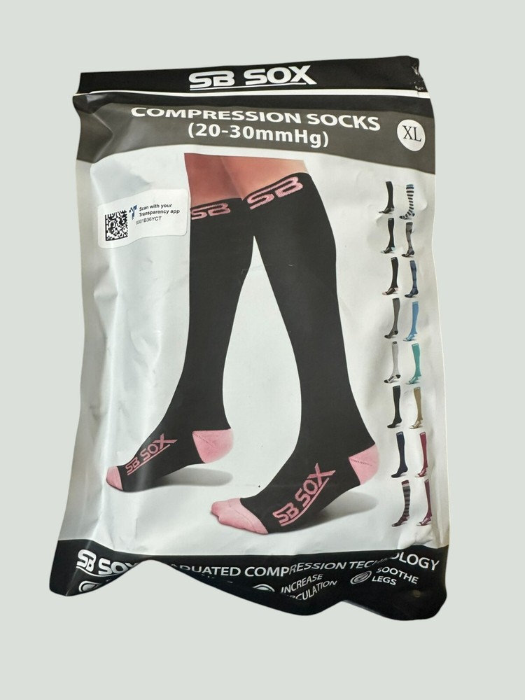 SB SOX Knee High Compression Socks (20-30mmHg) Black/Pink – XL – NEW