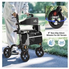 Walkers for Seniors, Rollator Walker with Seat, 350 Lb Weight Capacity, 18″ Big