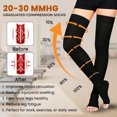 2 Pairs Compression Stockings for Women & Men, L, 2 Beige&Black