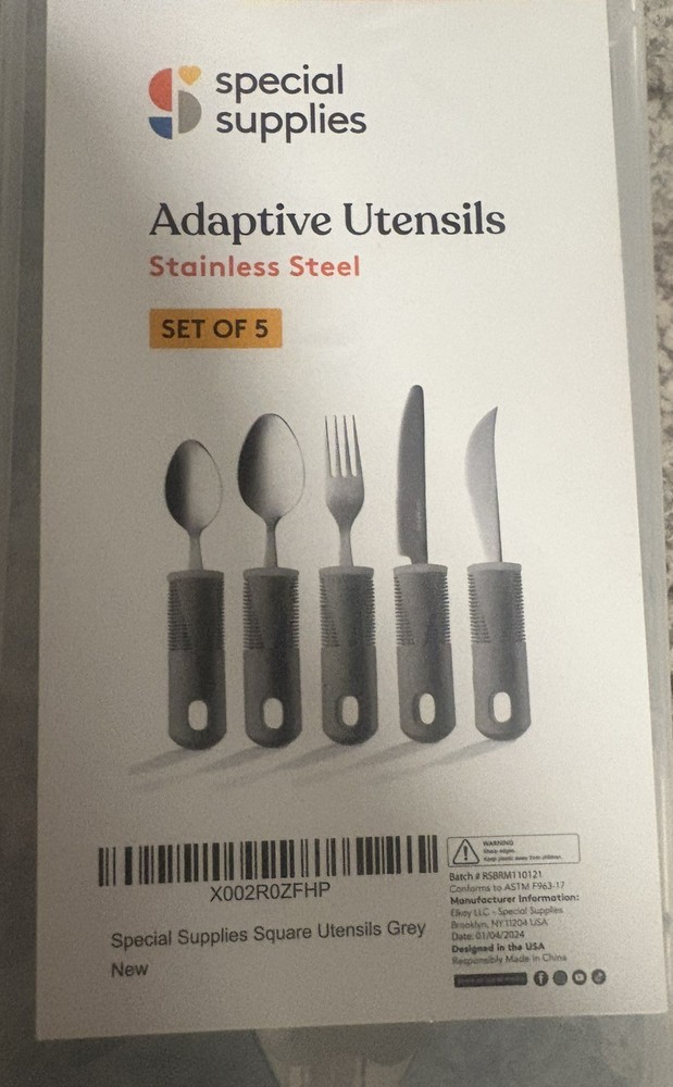 Special Supplies Adaptive Utensils Set of 5 Stainless Steel Grey. Open box.