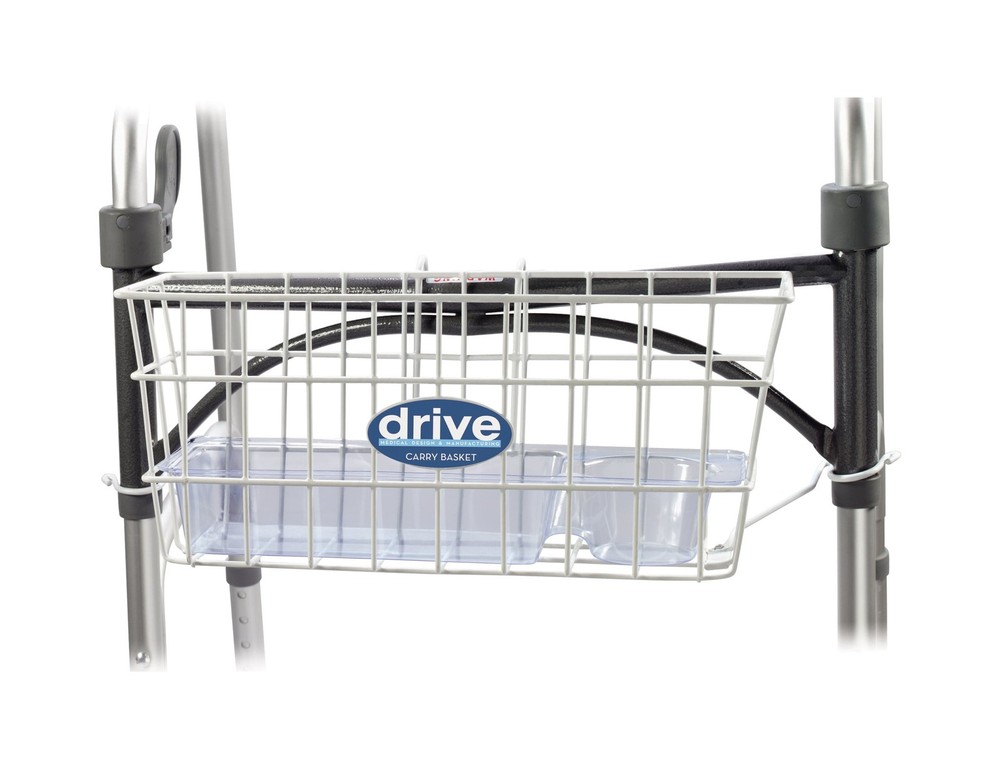 Drive Medical Walker Basket with Plastic Insert Tray and Cup Holder, Aluminum