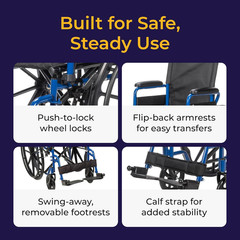 Drive Medical Blue Streak Lightweight Wheelchair – Portable Folding Mobility Aid
