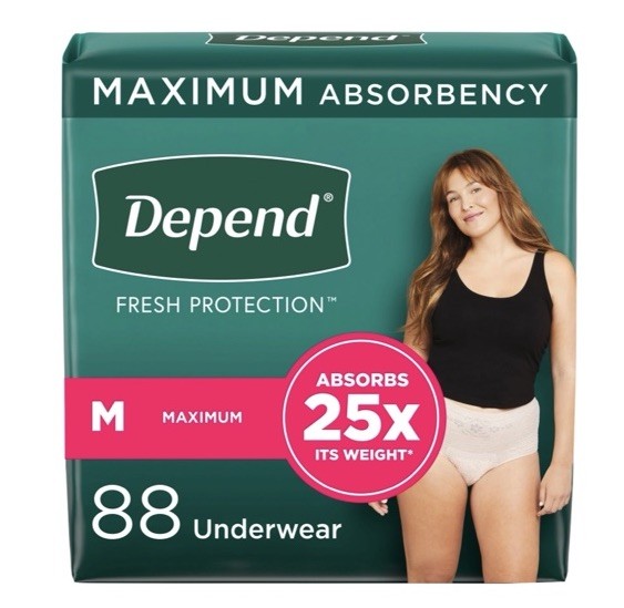 Depend Fresh Protection Adult Incontinence Underwear for Women 88 Count Medium