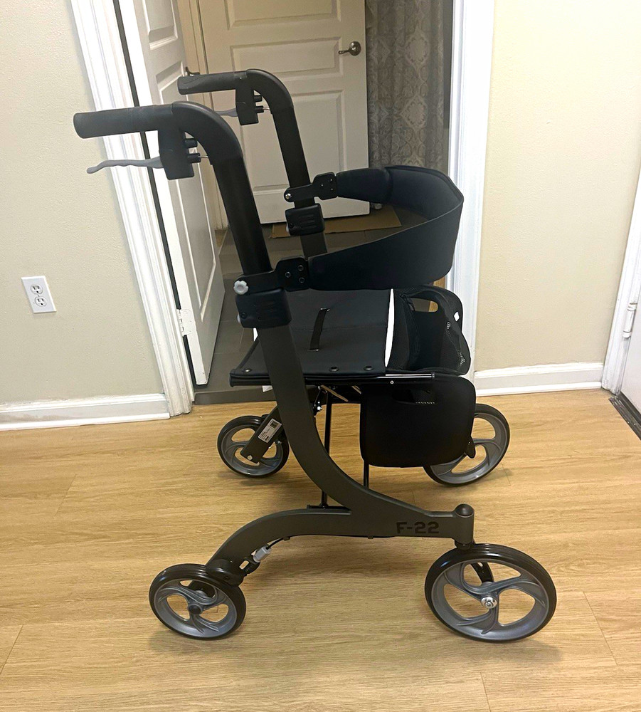 Drive F-22 4-Wheel Rollator Walker w/ Seat, Handbrakes, Bag Foldable Black/Gray