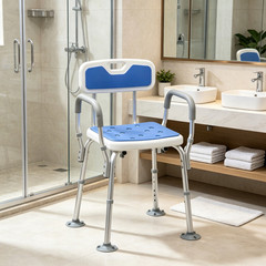 Adjustable Height Padded Shower Chair with Arms And Back, Bath Seat for Seniors