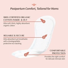 Unscented Organic Cotton Postpartum Pads – Comfort & Leak Protection, 12 Count