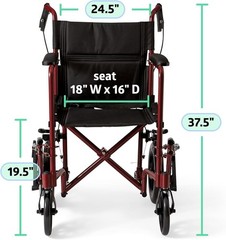 Econo Home Lightweight Foldable Transport Wheelchair w/Handbrakes RED