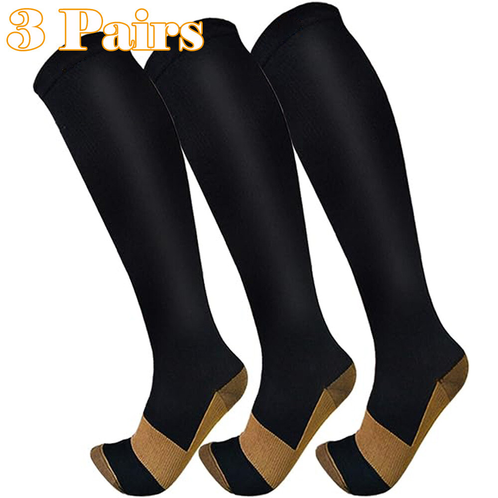 3 Pairs Full Toe Compression Socks for Men Women Diabetic Socks 15-20 mmHg S-XXL
