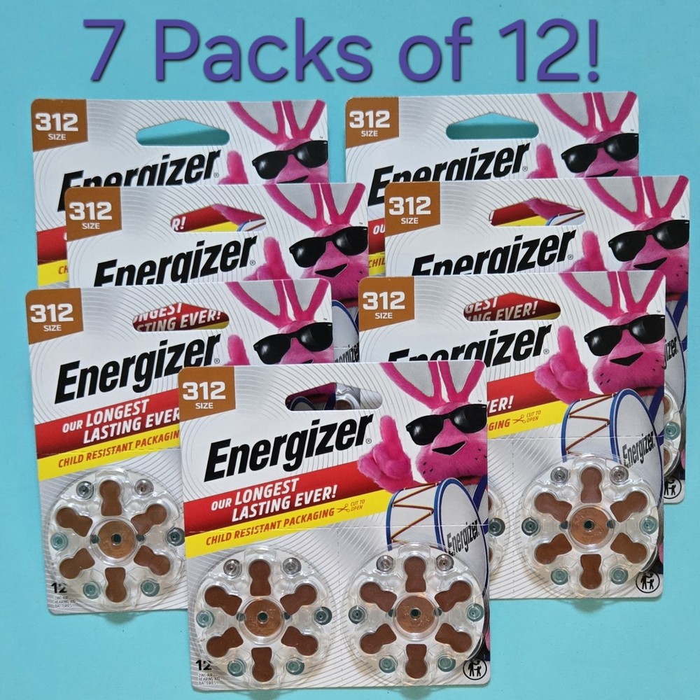 Energizer Size 312 Hearing Aid Batteries ☆7 Packs of 12☆ EXP12/29 Battery Brown