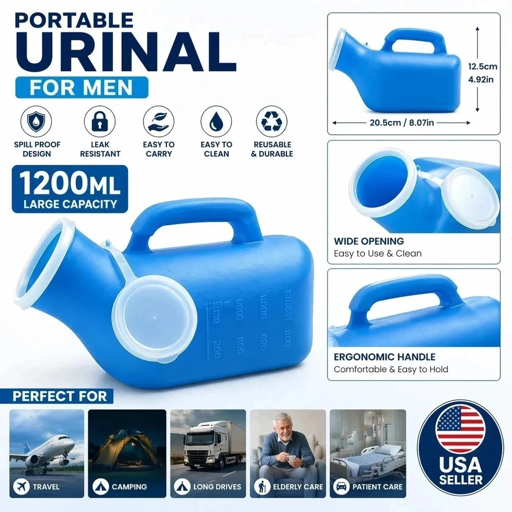 1PCS 1200ML Portable Urinal for Men Spill Proof Urine Bottle Leak Resistant
