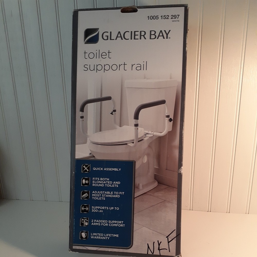 Glacier Bay Toilet Support Rail Adjustable Grab Bar White 1005 152 297 Open Box