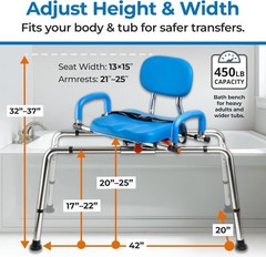Allvibrant 360 Swivel Sliding Tub Transfer Bench 450lb Padded Seat Backrest.