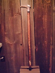 walking stick cane ELK antler handle BRASS collar VERY stiff MAPLE wood shaft