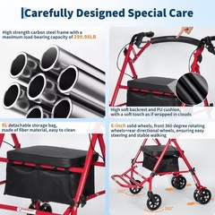 300lbs Senior Wheelchair Lightweight Rollator Walker With Seat Wheels Foldable