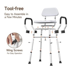 500Lbs Padded Shower Chair Bath Bench Seat Stool w/ Arms & Adjustable Height US