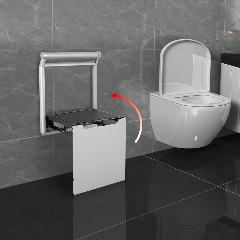Wall Mounted Folding Shower Bench Aluminum Alloy Silver Rectangular