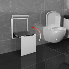 Wall Mounted Folding Shower Bench Aluminum Alloy Silver Rectangular