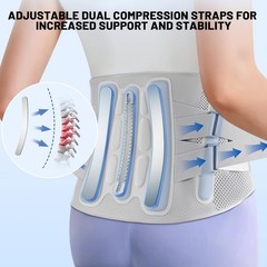 AUTOSAGE Adjustable Back Brace-Size M(Belly 29.5-37.4 in),360° Medium, Gray