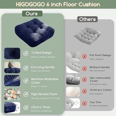 Machine Washable Corduroy Floor Cushion Extra Thick Foam Support Kids Adults New