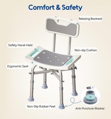 350 lbs Rectangular Adjustable Shower Chair with Back Elderly Seat Bench Stool