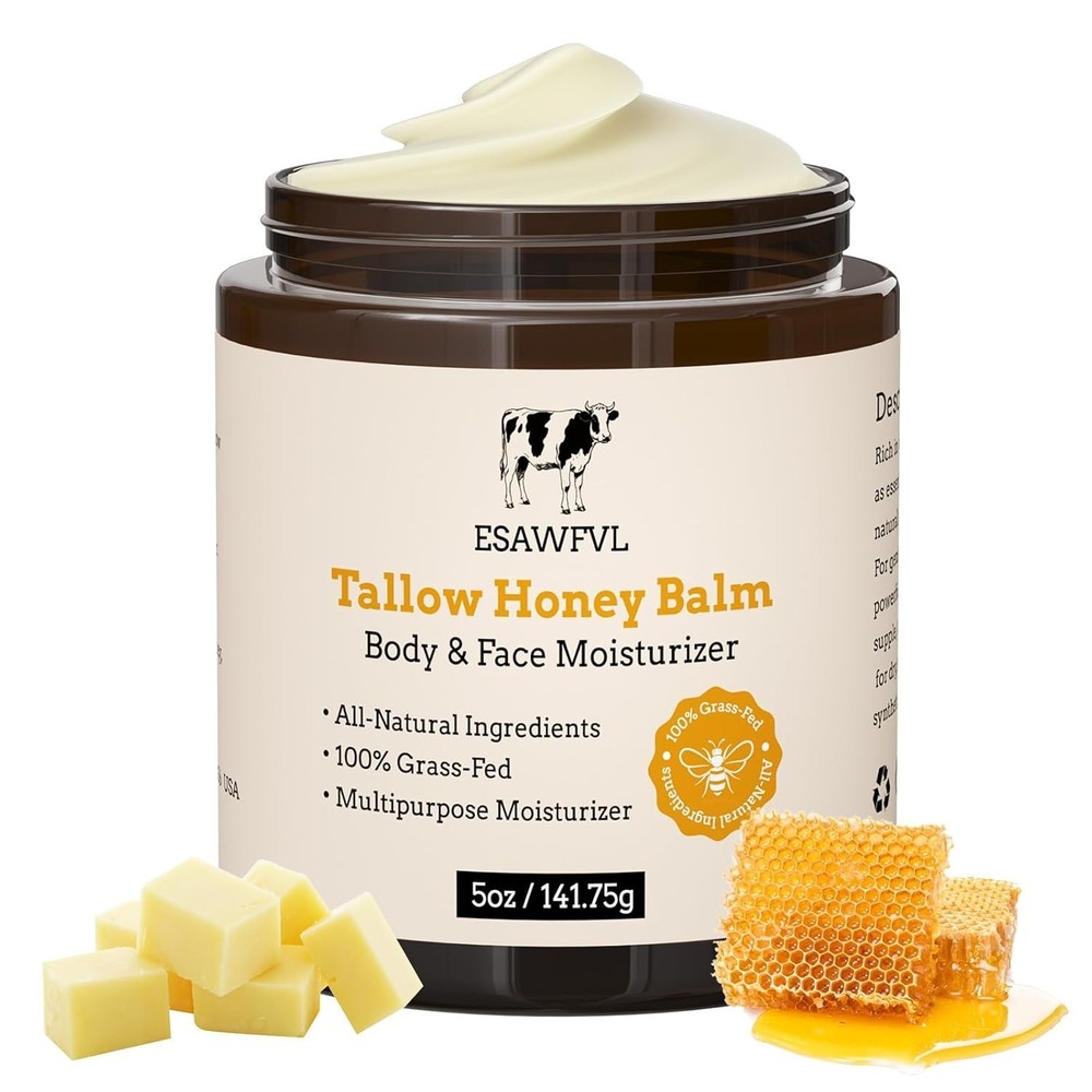 Beef Tallow for Skin, Whipped Tallow and Honey Balm for Body and Face, Natural F