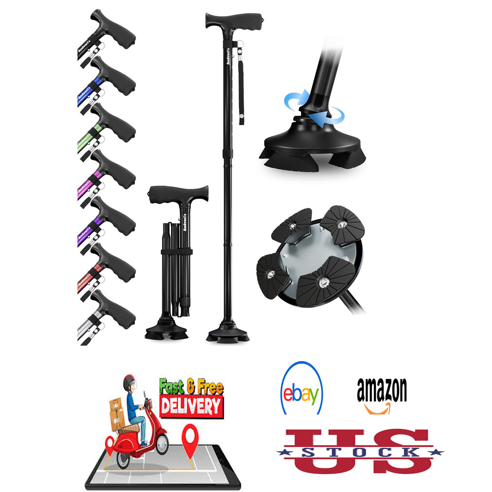 Walking Cane for Men and Women, Adjustable, Collapsible, Self-Standing with 360