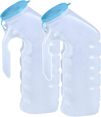 Male Urinal with Glow in the Dark Cover [32Oz Pack of 2] Portable Pee Bottles fo