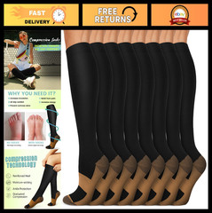 Compression Socks 15-20 mmHg for Men & Women – 8 Pairs for Circulation, Travel,