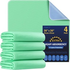 4 Pack 36” x 36” Extra Heavy Absorbency Washable Underpads, Waterproof Quick …