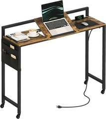 Recliner Table Overbed Table W/ Charging Station & Wheels Over The Bed Desk