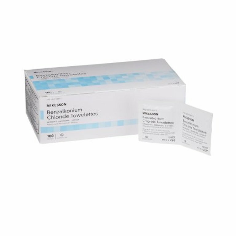 McKesson Sanitizing Skin Wipe, Individual Packet, Unscented, Box of 100,