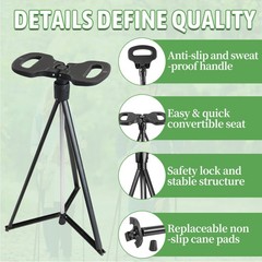 Walking Cane with Seat Folding Lightweight, 2-in-1 Cane Stool for Adults, Alu…