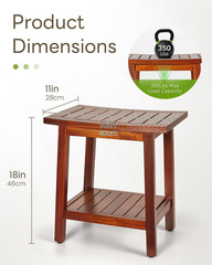 Teak Shower Bench, 16″ Solid Acacia Wood Shower Stool Waterproof Shower Seat wit