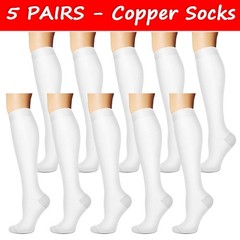 5 Pairs Copper Compression Socks 20-30mmHg Graduated Support Mens Womens S/M-XXL