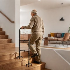 Stair Climbing Assist Cane with Adjustable Height & 8-Claw Base for Seniors