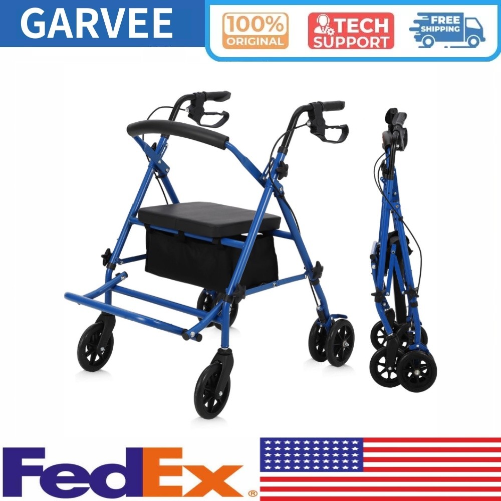 2 in 1 Rollator Walker Transport Chair with Seat, Rollator Wheelchair Combo