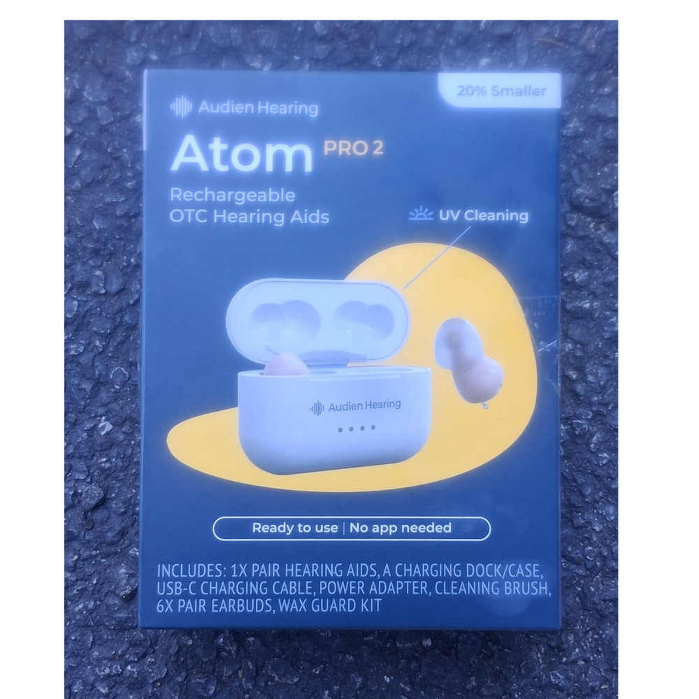 Audien Hearing Atom PRO 2 CIC Rechargeable Hearing Aids, Noise Cancelling, UV C…