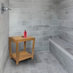 Nordic Style Natural Teak Wood Shower and Bath Spa Bench with Shelf – 18″