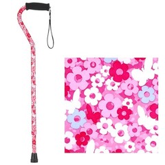 NOVA Designer Walking Cane Adjustable Lightweight Offset Handle Black Flowers