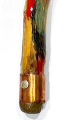 Vibrant Folk Art Walking Stick 37.5” Hand Painted Gnarled Wood Copper Ferrule