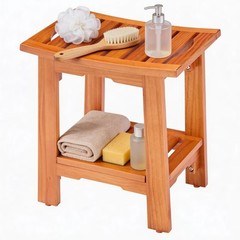 Teak Shower Bench Adjustable Non-Slip Bathroom Spa Stool for Tub Outdoor Use