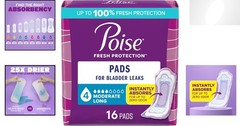 Long Length Poise Incontinence Pads – 4 Drop, 16 Count, Moisture-Wicking Design
