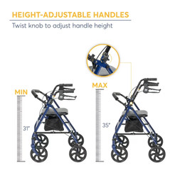 Drive Medical 10257BL 1 4 Wheel Rollator Walker With Seat, Steel Rolling Walker