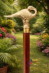 Victorian Antique Brass Hercules Swan Handle Walking Stick wooden Walking Cane
