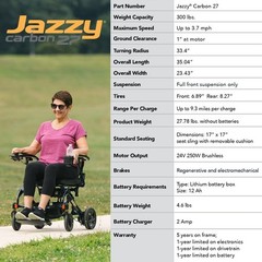 Pride Mobility Jazzy Carbon 27 Folding Light Power Chair 300lb Cap. – Open Box